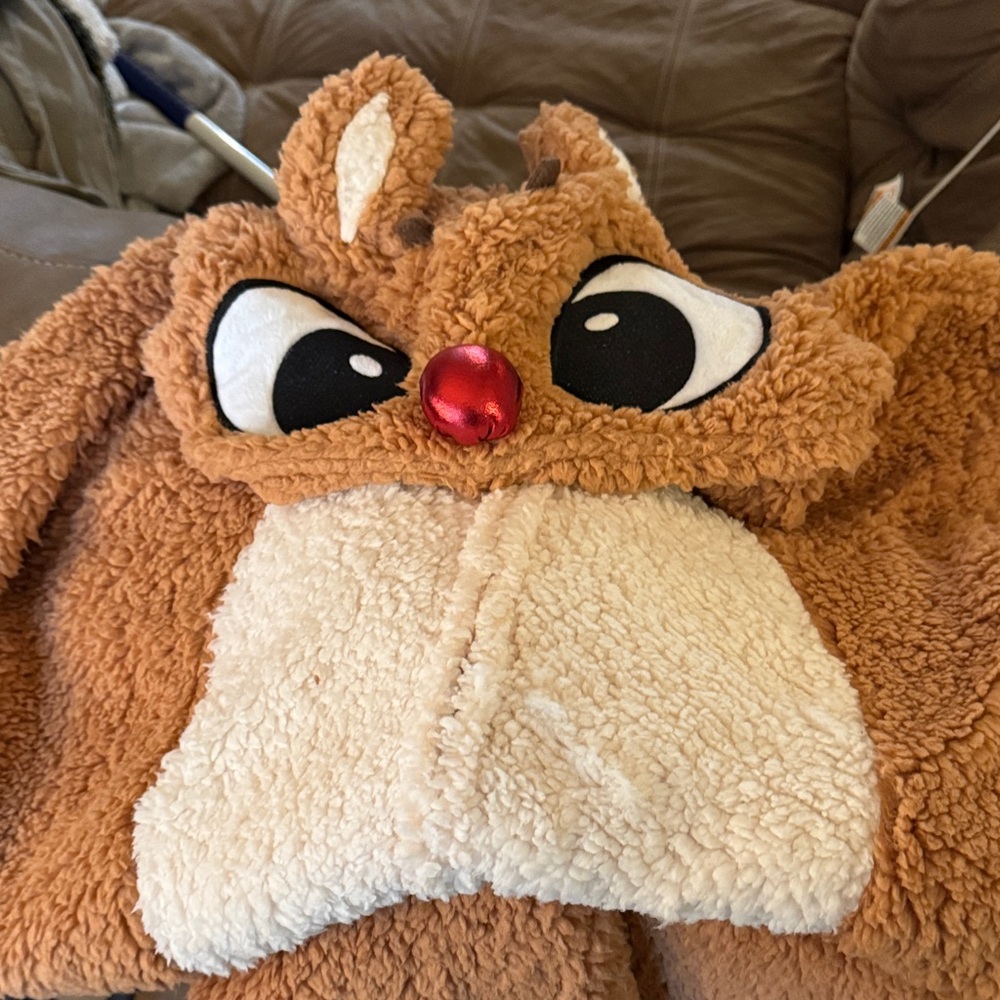 Brown and Cream Reindeer Hooded Blanket